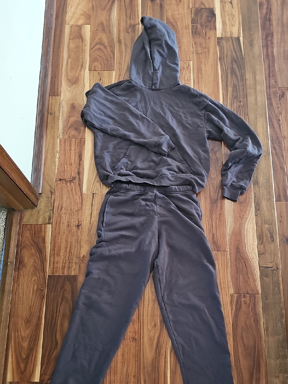 Skims Cozy Dark Gray Hooded Sweatshirt & Jogger Set